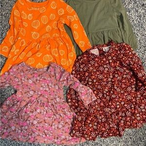 Set of Four Girls' Dresses - Orange, Green, Pink, and Red